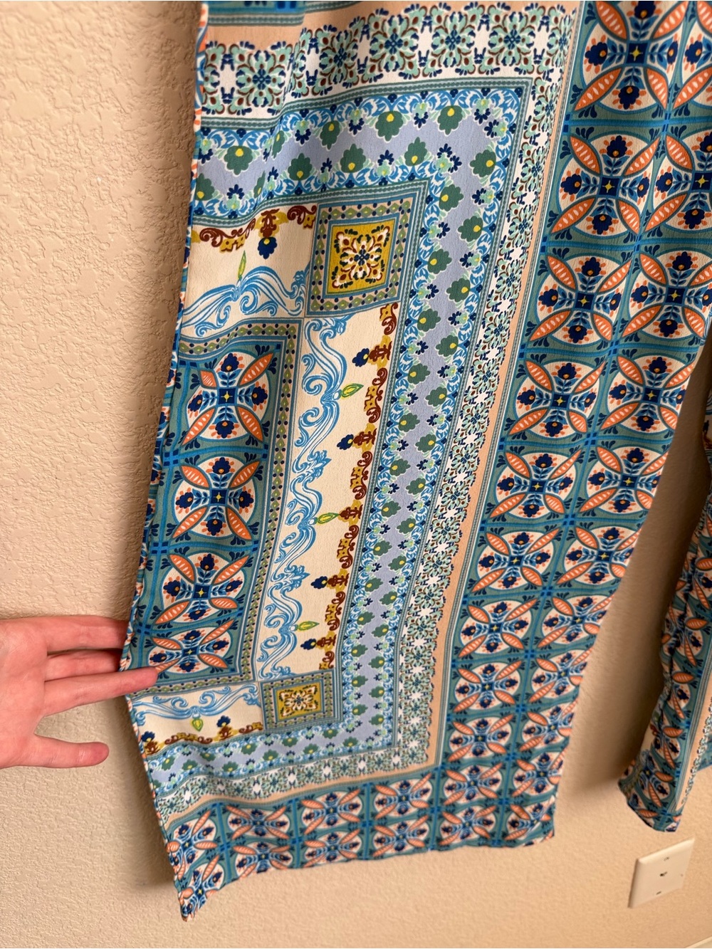 Umgee USA Wide Leg Palazzo Pants L Blue Boho Medallion Tile Print Coastal Flowy - Picture 8 of 14